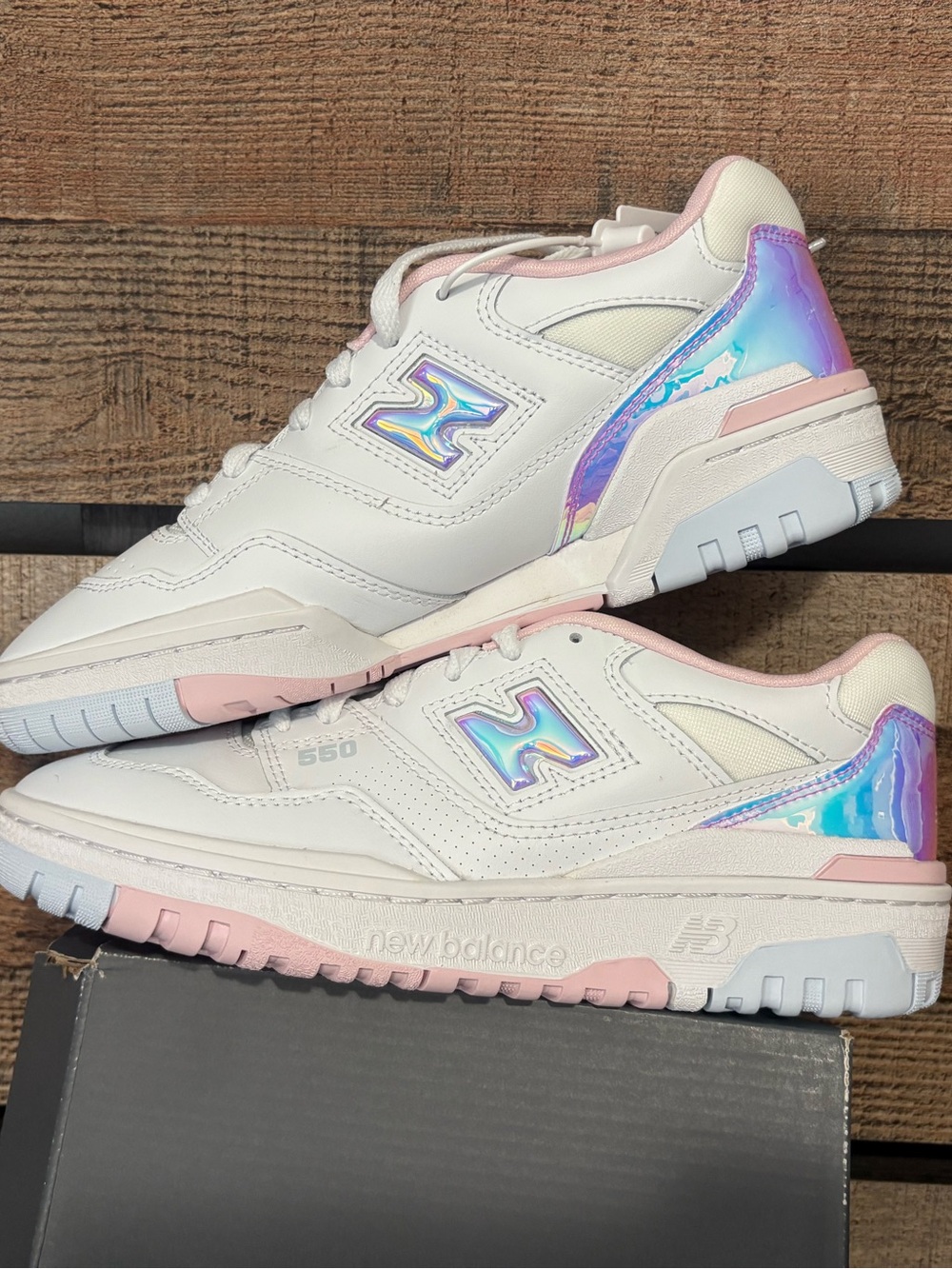 New Balance White Sneakers with Pink & Iridescent Accents